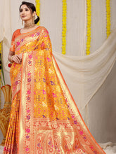 Vasudha Chex Golden Zari Worked Heavy Banarasi Mustard Saree